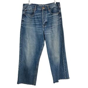 American Eagle 90's Boyfriend Wide Leg Cropped Rough Hem Sz 12S EUC